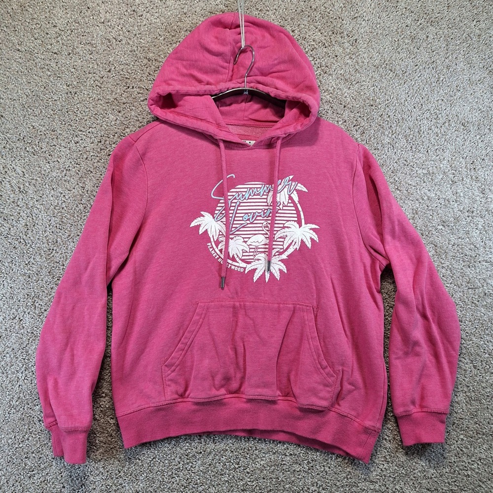 Planet Hollywood Hoodie Womens L Pink Summer Lovin Graphic Pullover Y2K Retro
